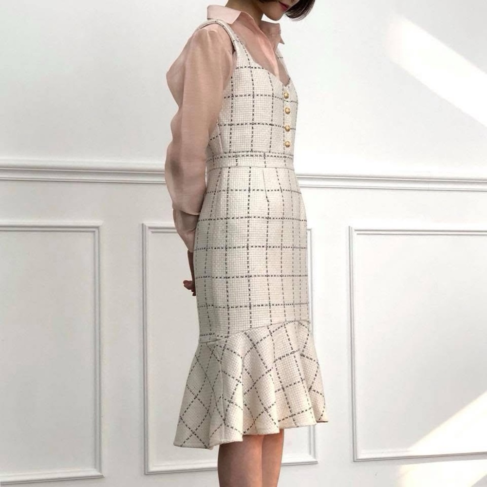 Storets White Tweed Mermaid Midi Dress